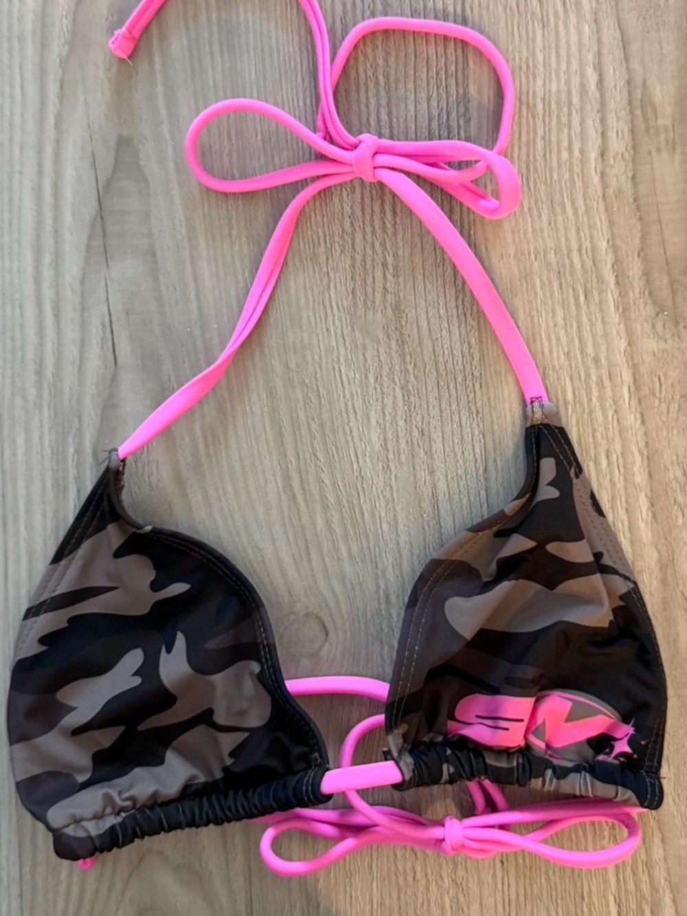 Camo Triangle Bikini Top with Hot Pink Ties